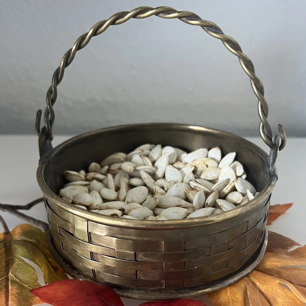 Vintage Brass Basket with Handle 5” Diameter